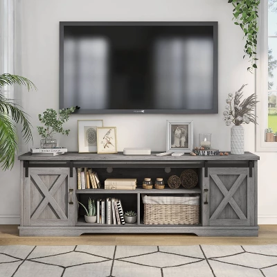 Clander Barn Door TV Stand For TVs Up To 70" Vintage Gray Oak - HOMES: Inside + Out 3 Clander Barn Door TV Stand For TVs Up To 70" Vintage Gray Oak - HOMES: Inside + Out