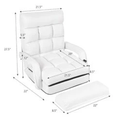 Costway Folding Floor Armchair W/6-position Adjustable Back & Lumbar Pillow White -HOMCOM Shop GUEST 0081dd1a 221c 4caa bc01 7d985b491039