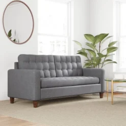 76” Brynn Upholstered Square Arm Sofa With Buttonless Tufting - Brookside Home -HOMCOM Shop GUEST 0088e1d1 5a36 4f0b 9c56 fd199cf3af8a