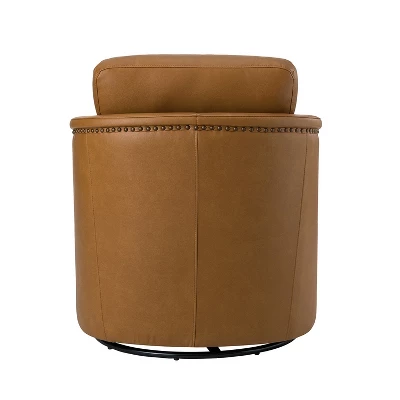 Eulalia 28.74''Wooden Upholstery Wide Genuine Leather Swivel Chair With Swivel Metal Base And Squared Arms | ARTFUL LIVING DESIGN 6 Eulalia 28.74''Wooden Upholstery Wide Genuine Leather Swivel Chair With Swivel Metal Base And Squared Arms | ARTFUL LIVING DESIGN - Image 4