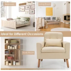 Costway Accent Chair Upholstered Linen Armchair Sofa Chair W/Waist Pillow -HOMCOM Shop GUEST 0298355f 3158 4dcb a002 ea182f5b4ba8