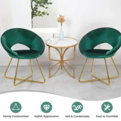 Costway Modern Velvet Accent Chair Upholstered Vanity Chair W/Golden Metal Leg PinkDark GreenGrey -HOMCOM Shop GUEST 043d807b 94ec 4290 8e21 b7742e415325