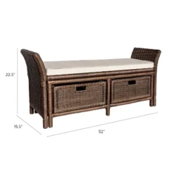 Happimess Tropic 52" 2 Drawer Wicker Storage Bench Wih Linen Cushion, Brown -HOMCOM Shop GUEST 04db4335 f137 4817 9340 661bf90f3336