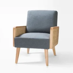 Chloé Cane Arm Chair With Wood Base Living Room Upholstered Accent Chair With Rattan Armrest | Karat Home -HOMCOM Shop GUEST 053bb78b 2391 4bd1 a029 508afffe94c9