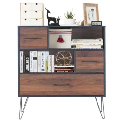 Costway Sideboard Storage Cabinet Multipurpose Display Unit W/Metal Leg & Drawers Walnut -HOMCOM Shop GUEST 06c88157 1141 4947 911b 50e7bad90099