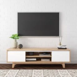 Fort Worth TV Stand For TVs Up To 68" White/Brown Wood Grain - CorLiving -HOMCOM Shop GUEST 0715067d 9d0f 4f78 a80b 7d504f38eaf1