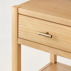 Grooved Wood Square Accent Side Table With Drawer - Natural - Hearth & Hand™ With Magnolia -HOMCOM Shop GUEST 082ff4df ac2f 420e afa5 03fa03a4e50c