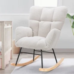 Epping Accent Modern Armchair Faux Shearling Fabric Nursery Glider Rocker, Wingback Chair Rocking Chairs-Maison Boucle -HOMCOM Shop GUEST 08839244 1994 46c1 bea2 09fd507e11db