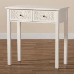 Lambert Wood 2 Drawer Console Table White - Baxton Studio -HOMCOM Shop GUEST 09132638 7971 46a4 958b d4f1d2be3d13