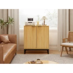 Aash 2-Doors Solid Bamboo Storage Cabinet,Farmhouse Storage Cabinet With 1 Adjustable Inner Shelves And Black Metal Legs-The Pop Home -HOMCOM Shop GUEST 0ecc0616 fabe 4e67 a1bf f156f308f4f8