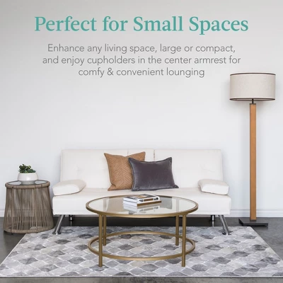 Best Choice Products Modern Faux Leather Convertible Futon Sofa W/ Removable Armrests, Metal Legs, 2 Cupholders - White 7 Best Choice Products Modern Faux Leather Convertible Futon Sofa W/ Removable Armrests, Metal Legs, 2 Cupholders - White - Image 5