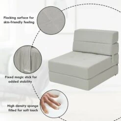 Costway Tri-Fold Fold Down Chair Flip Out Lounger Convertible Sleeper Bed Couch Dorm Grey -HOMCOM Shop GUEST 0f370157 2991 4a15 9044 49d63e0197bf