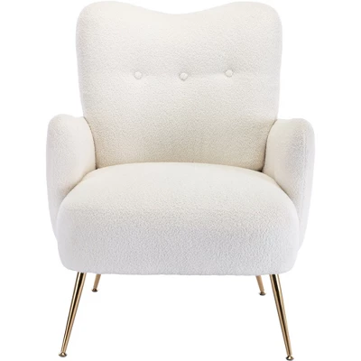 Modern Accent Chair With Golden Metal Legs, High Back Armchair In Teddy Short Plush Particle-ModernLuxe 9 Modern Accent Chair With Golden Metal Legs, High Back Armchair In Teddy Short Plush Particle-ModernLuxe - Image 7