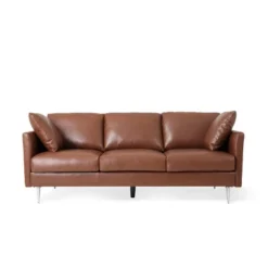Brockbank Modern Faux Leather 3 Seater Sofa With Pillows - Christopher Knight Home -HOMCOM Shop GUEST 112d594c 0a67 4e55 9bc1 d41a0cbe3482