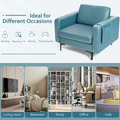 Costway Set Of 2 Leathaire Fabric Accent Armchair Single Sofa W/Side Storage Pocket 7 Costway Set Of 2 Leathaire Fabric Accent Armchair Single Sofa W/Side Storage Pocket - Image 5