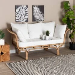 Edana Natural Rattan Sofa With Cushion White/Natural Brown - Bali & Pari