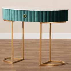1 Drawer Beale Velvet Upholstered And Brushed Console Table Green/Gold - Baxton Studio -HOMCOM Shop GUEST 138d8a45 a678 4d0b acc2 c3bf79c91c27