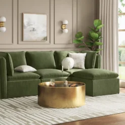 Haven Velvet Modular French Seam Sofa Chair Dark Green - Thresholdâ˘