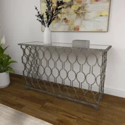 Contemporary Metal Pattern Console Table Silver - Olivia & May -HOMCOM Shop GUEST 15828ab7 ae1c 468a 956b e59a2e3dbdfc