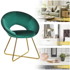 Costway Modern Velvet Accent Chair Upholstered Vanity Chair W/Golden Metal Leg PinkDark GreenGrey -HOMCOM Shop GUEST 163201e1 c4f5 4e00 914e 25fe2a71e6eb