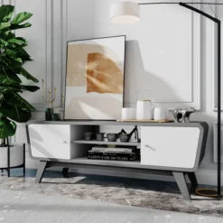 Tangkula Mid Century TV Stand For TVs Up To 55" Media Console Table Sliding Door