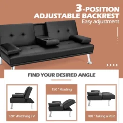 Costway Convertible Folding Futon Sofa Bed Leather W/Cup Holders&Armrests WhiteBlackBrown 18 Costway Convertible Folding Futon Sofa Bed Leather W/Cup Holders&Armrests WhiteBlackBrown -HOMCOM Shop GUEST 17aa9e0d 7dfb 4869 a955 dc76d8a5657a
