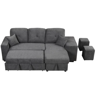 95" Pull Out Sleeper Sofa, Reversible L-Shape Sectional Couch With Storage Chaise And 2 Stools-ModernLuxe 8 95" Pull Out Sleeper Sofa, Reversible L-Shape Sectional Couch With Storage Chaise And 2 Stools-ModernLuxe - Image 6