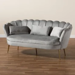 Genia Velvet Fabric Upholstered And Metal Sofa Gray/Gold - Baxton Studio 22 Genia Velvet Fabric Upholstered And Metal Sofa Gray/Gold - Baxton Studio -HOMCOM Shop GUEST 198ed836 52f4 436c bf15 c4330734d284