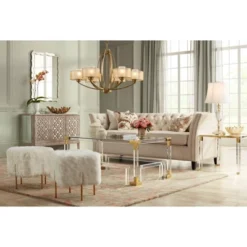 55 Downing Street Modern Cast Acrylic Accent Side End Table 23 1/2" X 24" Clear Gold Spaces Living Room Bedroom Bedside Entryway -HOMCOM Shop GUEST 1a49bb01 aad3 43e3 8386 99130ed13ff9