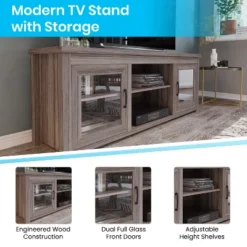 Emma And Oliver TV Stand For Up To 80" TV's - 65" Media Console With Classic Full Glass Doors & 3 Adjustable Shelves -HOMCOM Shop GUEST 1bd46d81 f97e 4e4d 8e9e f5da777c1706
