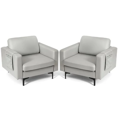 Costway Set Of 2 Leathaire Fabric Accent Armchair Single Sofa W/Side Storage Pocket 12 Costway Set Of 2 Leathaire Fabric Accent Armchair Single Sofa W/Side Storage Pocket - Image 10