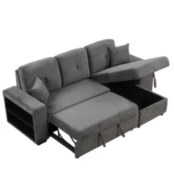 95" Pull Out Sleeper Sofa, Reversible L-Shape Sectional Couch With Storage Chaise And 2 Stools-ModernLuxe 19 95" Pull Out Sleeper Sofa, Reversible L-Shape Sectional Couch With Storage Chaise And 2 Stools-ModernLuxe -HOMCOM Shop GUEST 1ee8c36d fe08 4d05 9f91 31779c19158f