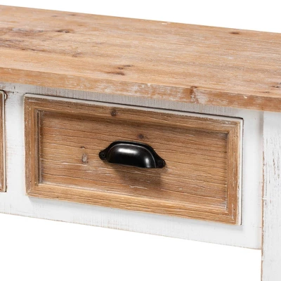 Benedict Two-Tone Wood 3 Drawer Console Table White/Oak - Baxton Studio 6 Benedict Two-Tone Wood 3 Drawer Console Table White/Oak - Baxton Studio - Image 4