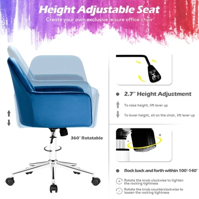 Costway Velvet Accent Office Armchair Adjustable Swivel Removable Cushion PinkBlueGrey 7 Costway Velvet Accent Office Armchair Adjustable Swivel Removable Cushion PinkBlueGrey - Image 5