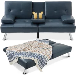 Best Choice Products Modern Faux Leather Convertible Futon Sofa W/ Removable Armrests, Metal Legs, 2 Cupholders -HOMCOM Shop GUEST 1ff9d19d f94b 49a8 95ca cdfb2f7e0039