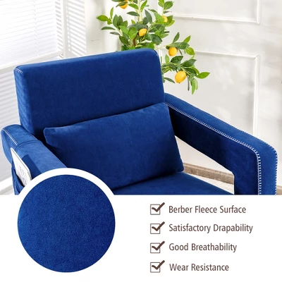 Costway Modern Berber Fleece Single Sofa Chair W/ Ottoman & Waist Pillow RedBlueBlackGreenOrange 7 Costway Modern Berber Fleece Single Sofa Chair W/ Ottoman & Waist Pillow RedBlueBlackGreenOrange - Image 5
