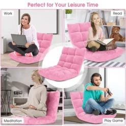 Costway Adjustable 14-Position Floor Chair Folding Lazy Gaming Sofa Chair Cushioned-Pink -HOMCOM Shop GUEST 20e85e46 e009 478c b863 f653a4e8c5c5