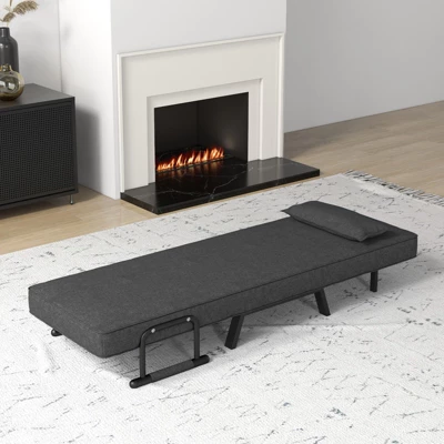 Costway Folding 6 Position Armchair Lounge Couch Convertible Sleeper Bed W/ Pillow Gray 5 Costway Folding 6 Position Armchair Lounge Couch Convertible Sleeper Bed W/ Pillow Gray - Image 3