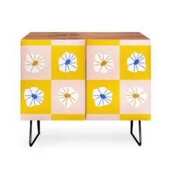 Maritza Lisa White Checkered Flowers Credenza - Deny Designs -HOMCOM Shop GUEST 22108028 d48b 418b 8ba1 49eeff27dbaf
