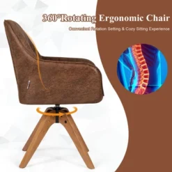 Costway Mid Century Swivel Accent Chair Hot-Stamping Cloth Armchair Retro Brown -HOMCOM Shop GUEST 24215467 1104 40ed 8115 21fcc454f360