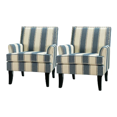 Set Of 2 Sara Upholstered Accent Arm Chair With Nail Head Trim | Karat Home-Stripe Red 13 Set Of 2 Sara Upholstered Accent Arm Chair With Nail Head Trim | Karat Home-Stripe Red - Image 12