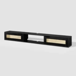 Modern Boho Floating TV Stand For TVs Up To 80" With Rattan Doors Black - Saracina Home -HOMCOM Shop GUEST 25e22e1c 537a 4cda 8fdb bbe115b307cb