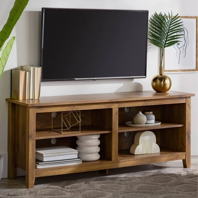 Transitional 4 Cubby Wood Open Storage TV Stand For TVs Up To 65"- Saracina Home 11 Transitional 4 Cubby Wood Open Storage TV Stand For TVs Up To 65"- Saracina Home - Image 9