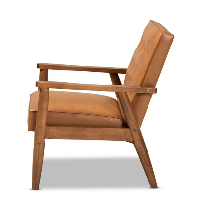 Sorrento Mid-Century Faux Leather Upholstered Wood Lounge Chair Walnut/Brown - Baxton Studio 4 Sorrento Mid-Century Faux Leather Upholstered Wood Lounge Chair Walnut/Brown - Baxton Studio - Image 2