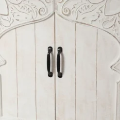 LuxenHome Farmhouse White Wood 2-Door Accent Storage Cabinet. -HOMCOM Shop GUEST 2843337a ba74 427a b1b7 b6daa5a973ce