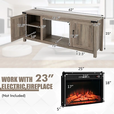 Costway 62'' Farmhouse TV Stand Entertainment Center For TVs Up To 70 Inches Natural 4 Costway 62'' Farmhouse TV Stand Entertainment Center For TVs Up To 70 Inches Natural - Image 2