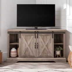 Robinson Rustic Transitional Sliding Barn Door Corner TV Stand For TVs Up To 58" - Saracina Home -HOMCOM Shop GUEST 2a8674a7 afa5 495d a06e d2ee6c0c2370