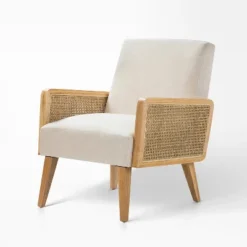 Chloé Cane Arm Chair With Wood Base Living Room Upholstered Accent Chair With Rattan Armrest | Karat Home -HOMCOM Shop GUEST 2b0eb3c2 97a6 48b5 b009 ebb19cc0fcfd