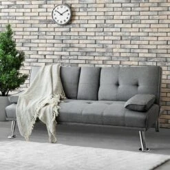 Costway Convertible Folding Futon Sofa Bed Fabric W/2 Cup Holders Light Gray/Dark Gray -HOMCOM Shop GUEST 2b96ae0c 1bc3 4a93 9cc2 c26160973b85