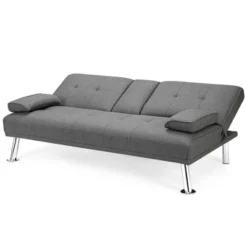 Costway Convertible Folding Futon Sofa Bed Fabric W/2 Cup Holders Light Gray/Dark Gray -HOMCOM Shop GUEST 2db30834 1597 4c9d 8a5d 1543536822e8